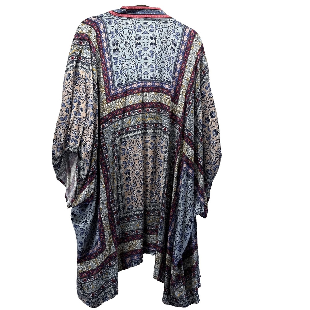 Knox Rose Womens Kimono XXL Paisley Mixed Print 3/4 Roll Tab Sleeve Open Front